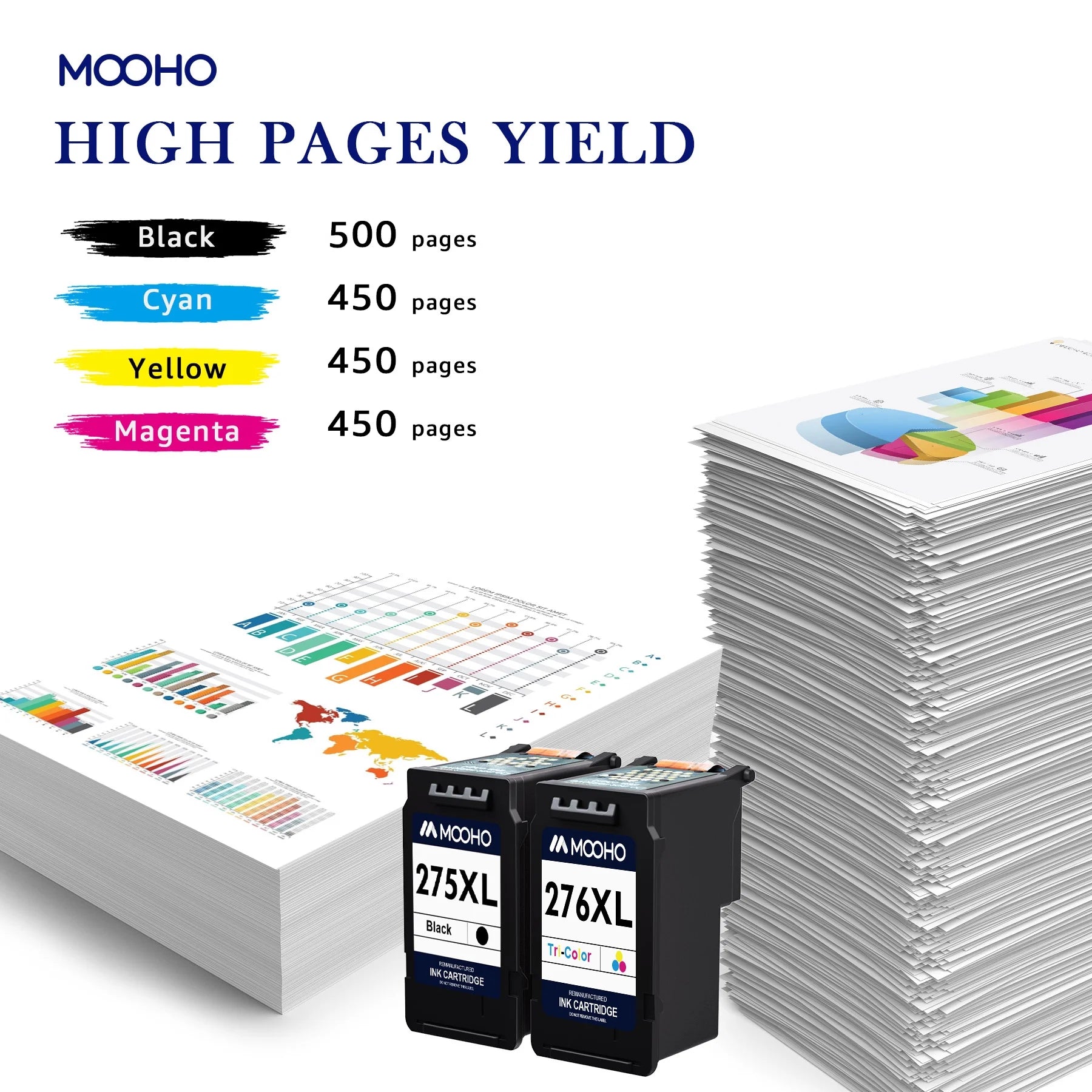 275XL and 276XL Ink Cartridges Combo Pack Replacement for Canon Printer Ink 275 276 Combo Pack 275XL 276XL PG-275 CL-276 for Pixma TS3522 TR4720 TR4700 TR4722 TS3500 TS3520 (4-Pack)
