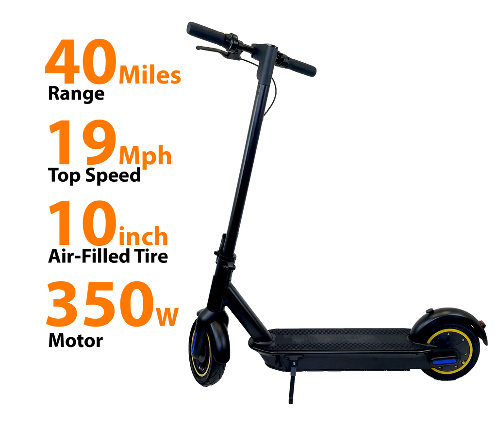 Adult Electric Scooter, 10" Air Tire, 40 Miles Long-Range Battery, 19 Mph with Powerful 350W Motor, Bright Headlight and Taillight, Folding for Travel Double Braking System (Black)