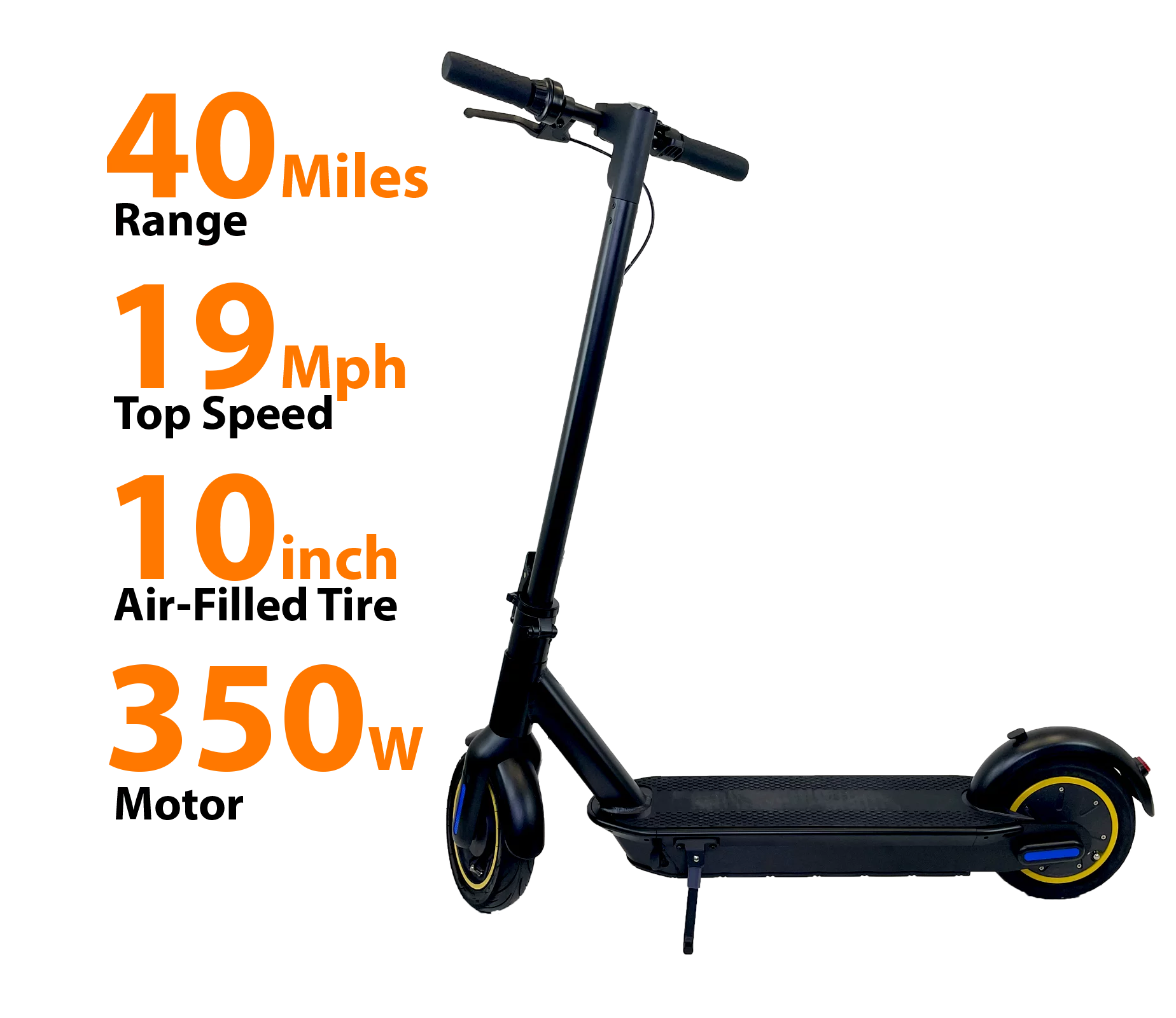 Adult Electric Scooter, 10" Air Tire, 40 Miles Long-Range Battery, 19 Mph with Powerful 350W Motor, Bright Headlight and Taillight, Folding for Travel Double Braking System (Black)