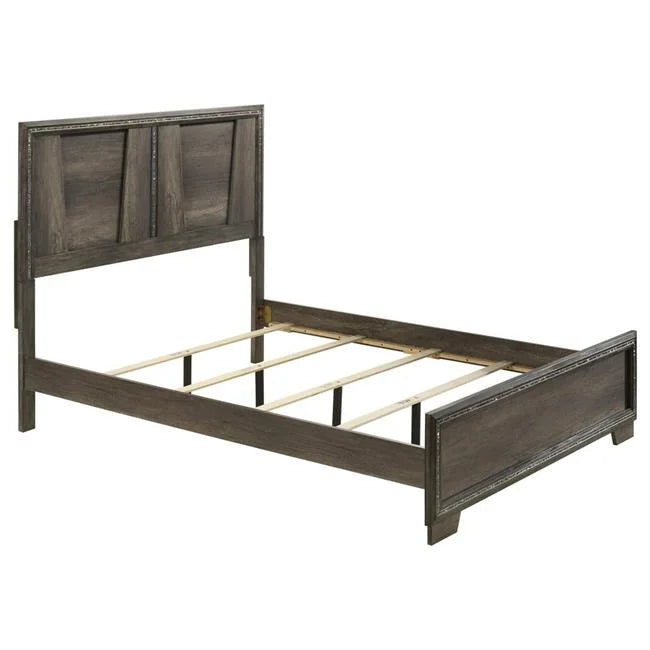 79.5 in. Janie V Shaped Panel Pine Gray Oak King Size Bed with Glittering Strips