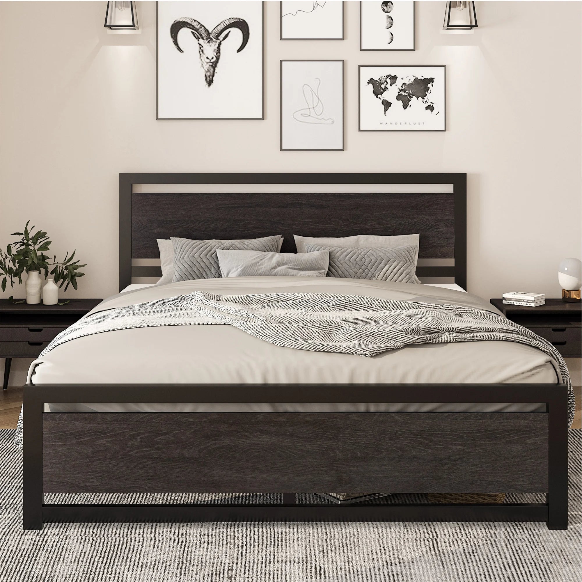 Amolife Full Size Metal Platform Bed Frame with Headboard & Footboard, Black