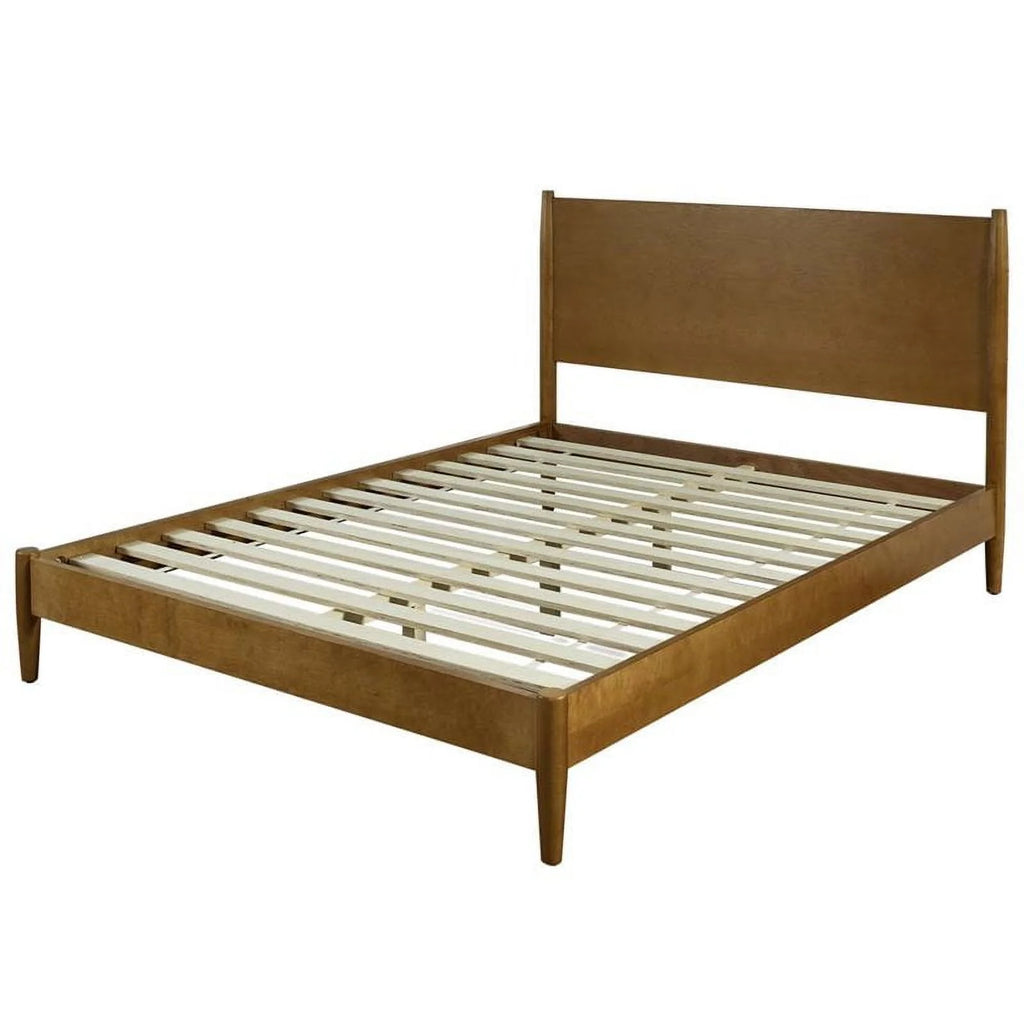 Allora Mid-Century Wood King Panel Platform Bed in Acorn Brown