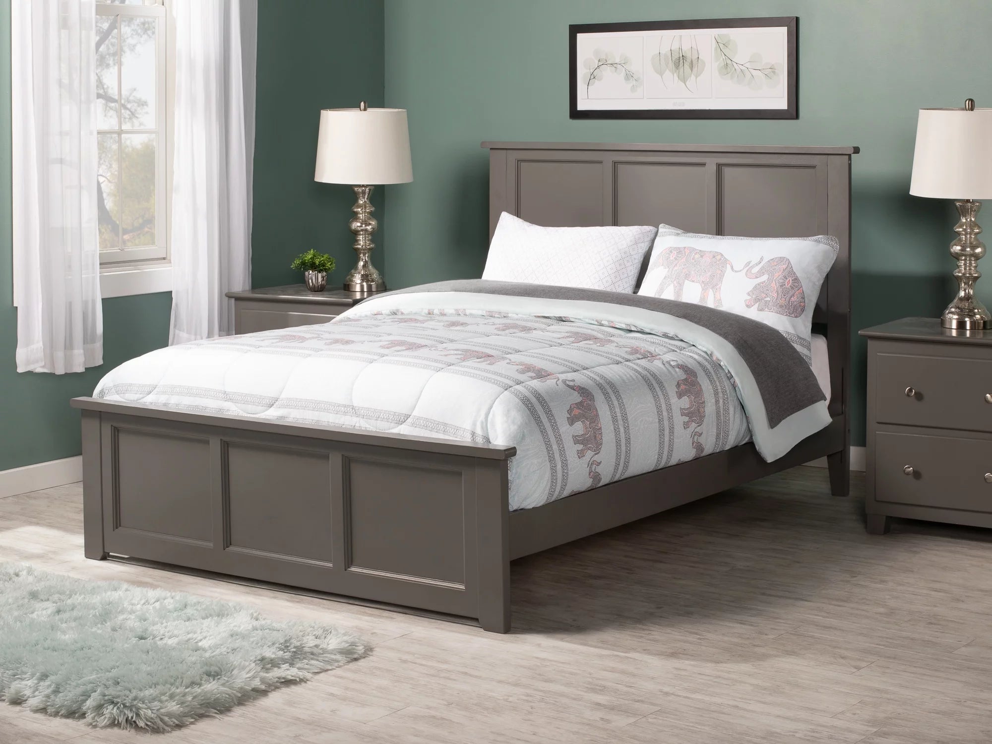 AFI Madison Full Solid Wood Traditional Bed with Matching Headboard Footboard Set in Grey