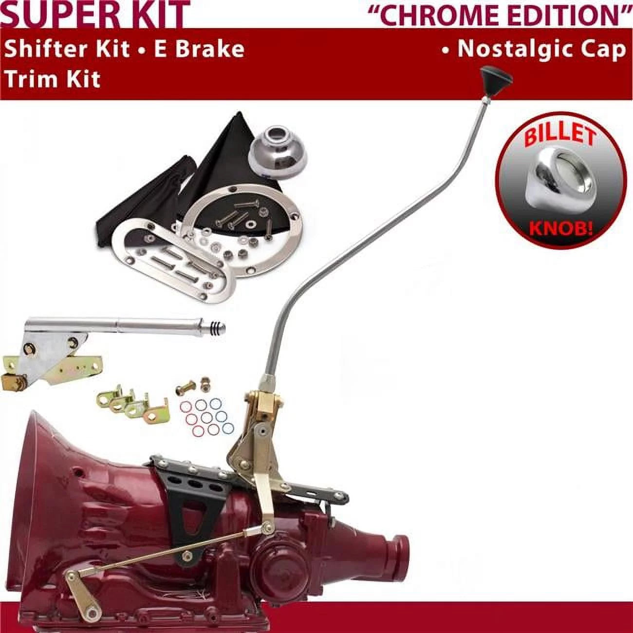 American Shifter  700R4 Shifter Kit Chrome 23 in. Swan E Brake Trim Kit for F6438