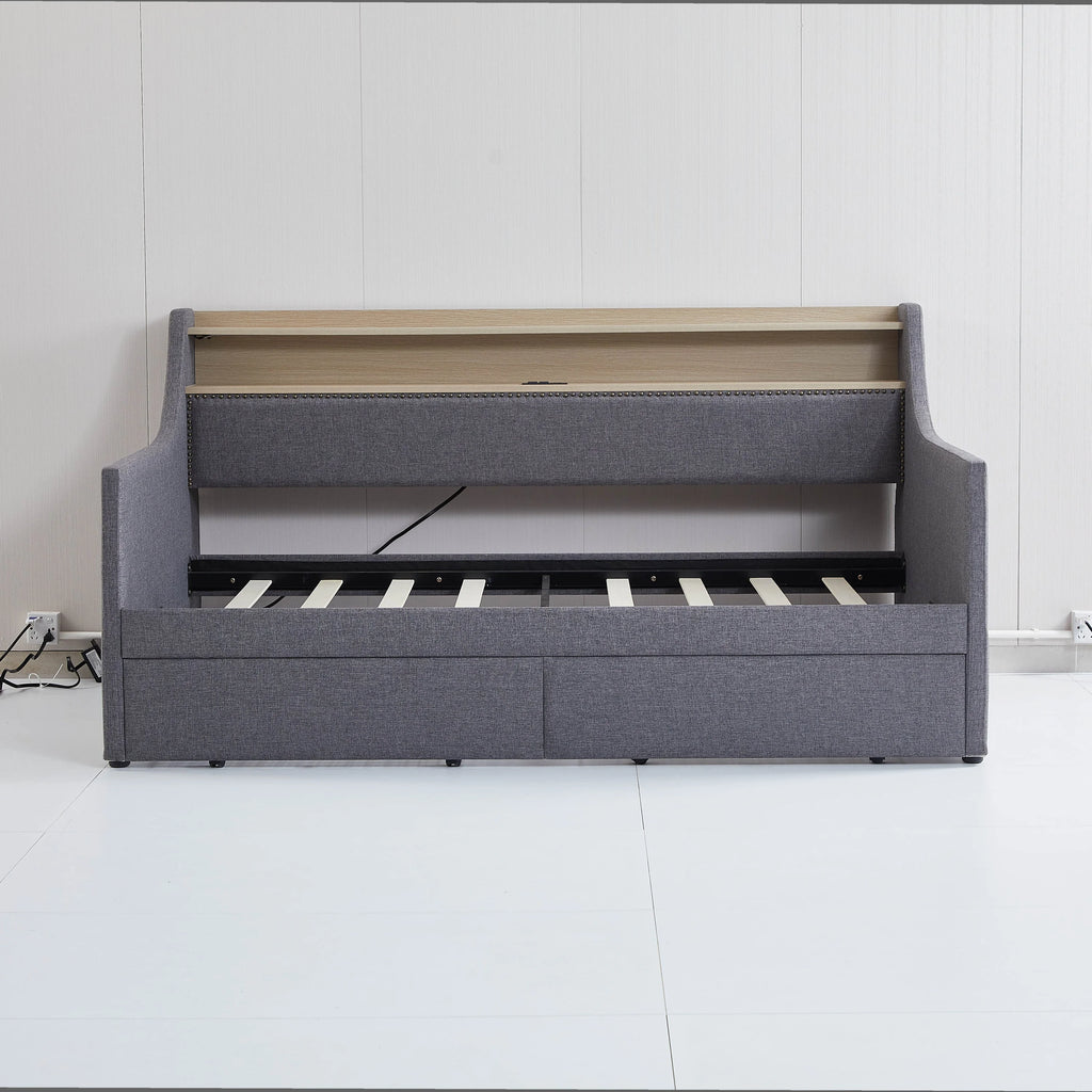Belin Twin Size Daybed  with Charging Station and LED - Gray