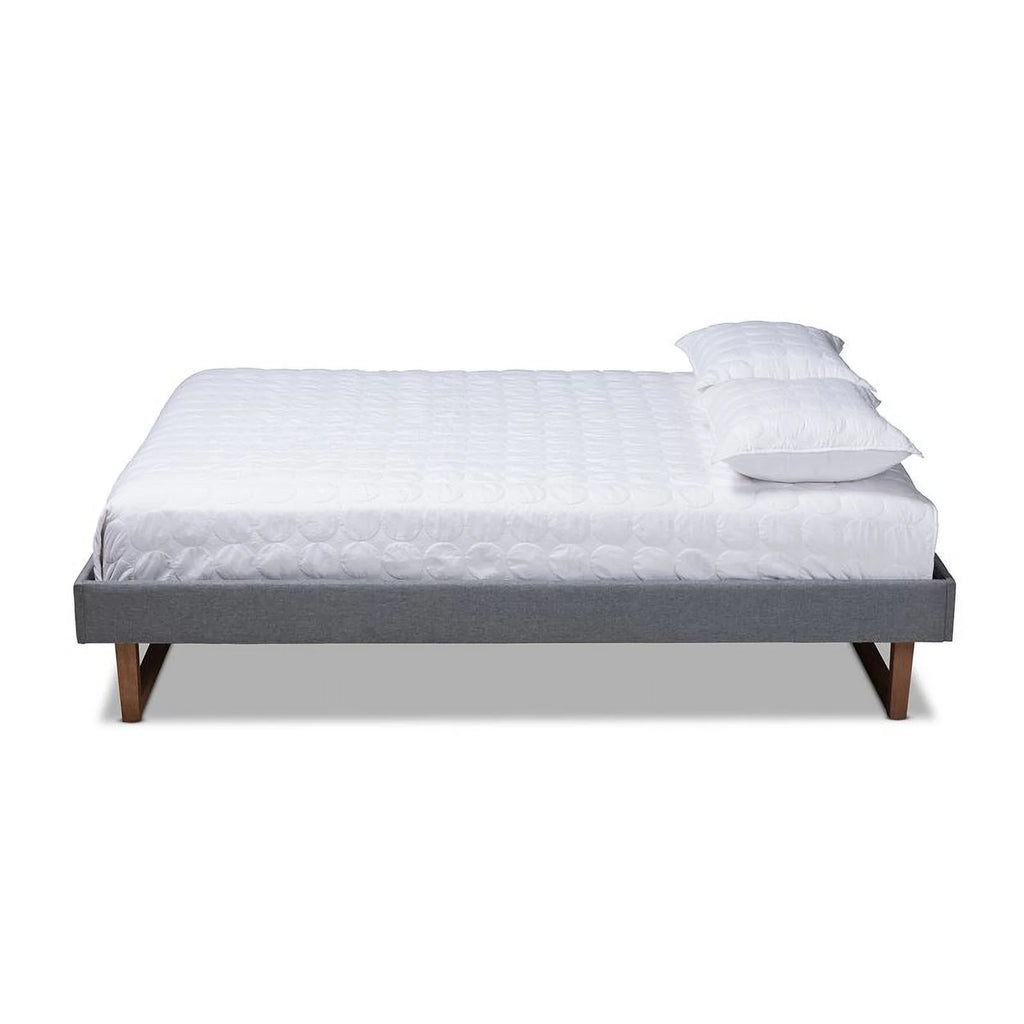Allora Mid-Century Wood and Fabric King Platform Bed in Dark Gray