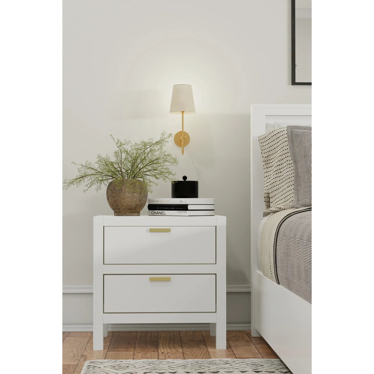 Alpine Furniture Carmel Wood 2 Drawer Nightstand in White