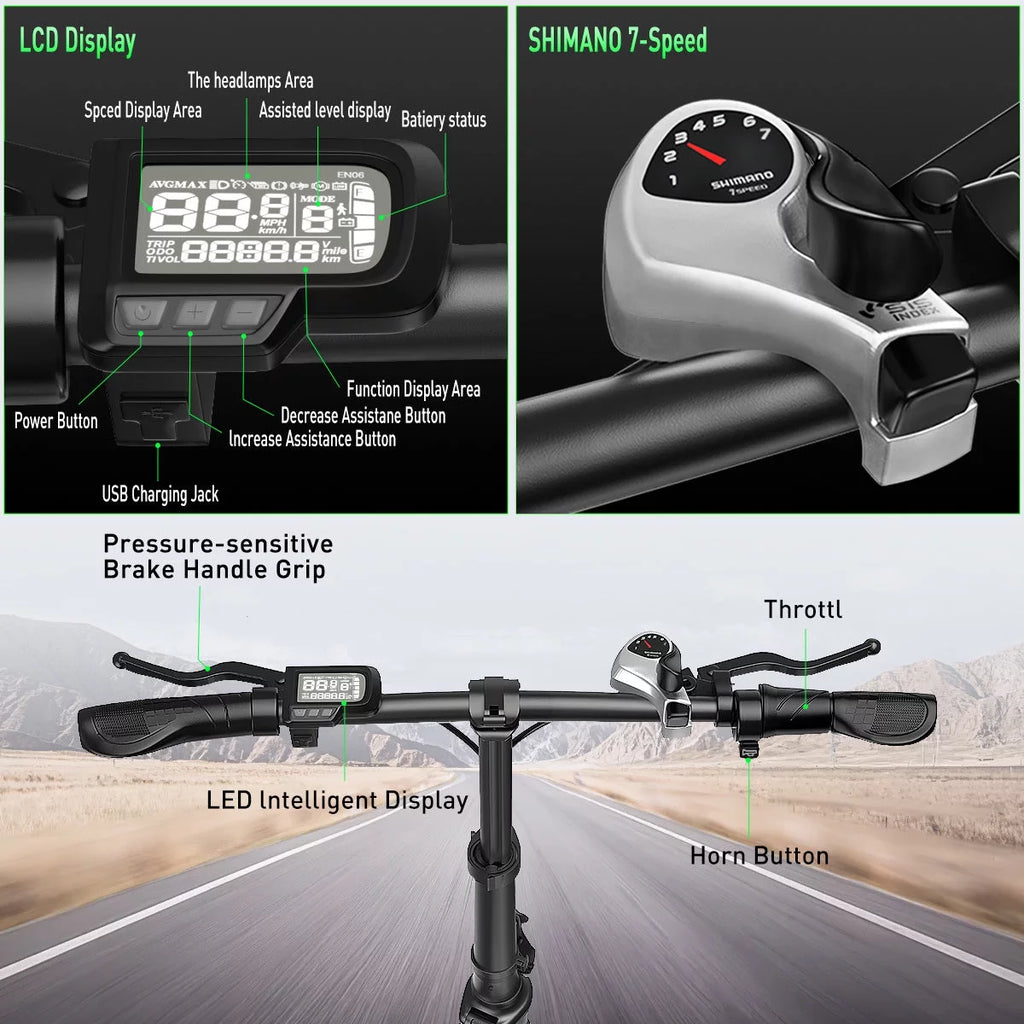 20'K6 Electric Bike for Adults,Ebike with 500W Motor 48V 10AH/12.8Ah Battery, E Bikes Shimano 7-Speed and Dual Shock Absorber Folding Electric Road Bicycle for Urban Commuting