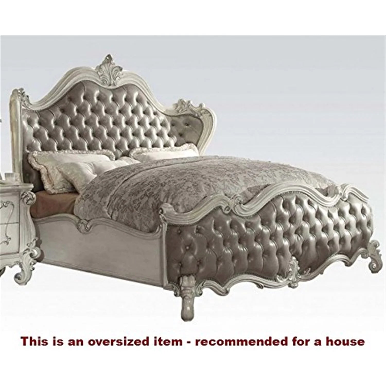 ACME Versailles Tufted King Panel Bed in Vintage Gray and Bone White