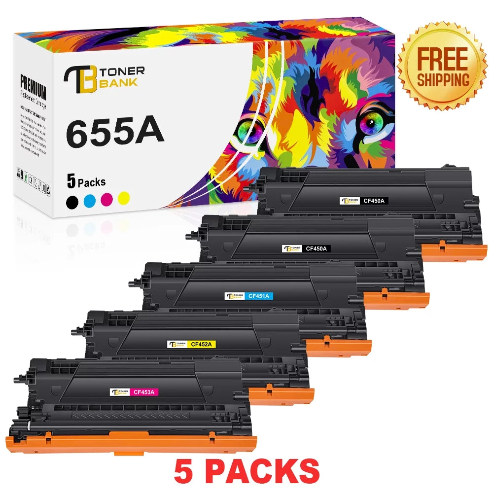 655A Toner Cartridge 5-Pack Compatible for HP 655A CF450A CF451A CF452A CF453A Color LaserJet Enterprise M652dn M653dn M653dh M653x MFP-M681dh M681f Flow MFP M681z M682z Printer