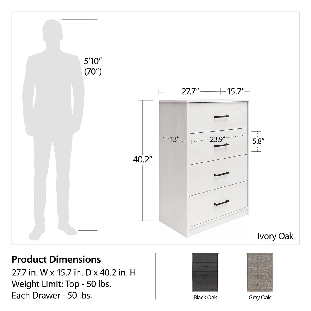 Ameriwood Home Edgewater 4 Drawer Dresser, Black Oak