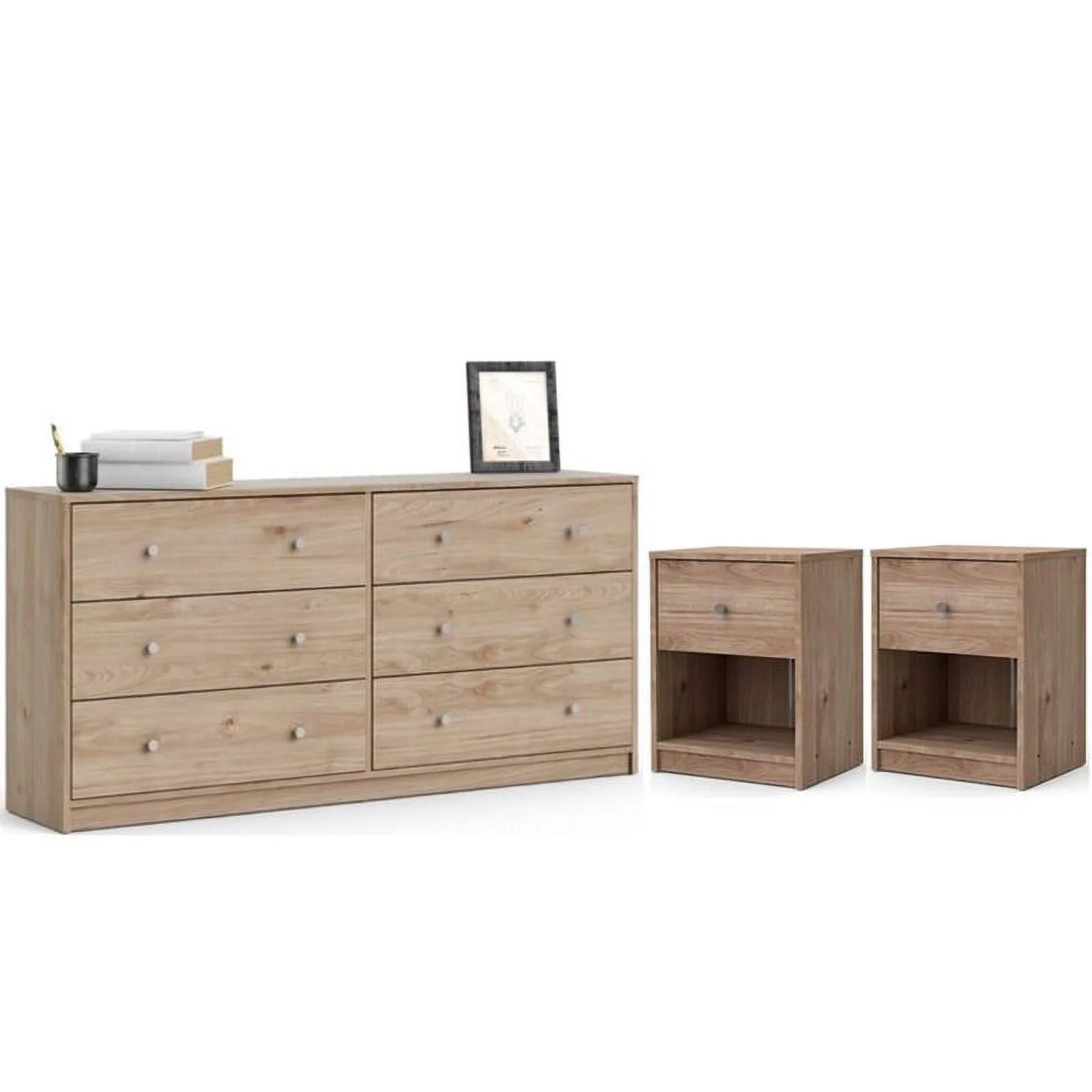 3 Piece Dresser and Nightstand Bedroom Set in Jackson Hickory