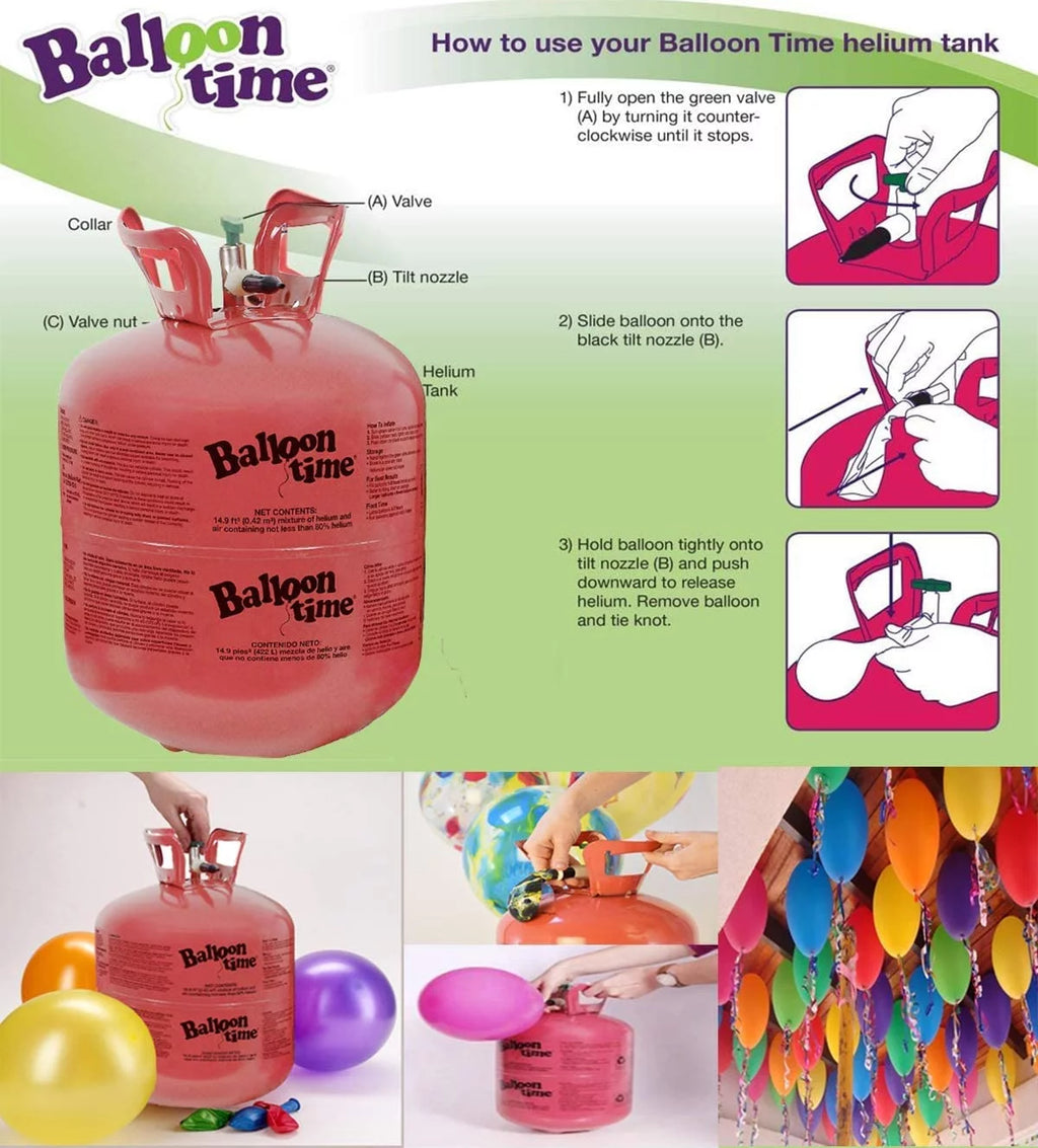 Balloon Time Disposable Helium Tank 14.9-50 Latex Party Balloons and Curling Ribbon + Hi float - Plus Drawstring Backpack Bag