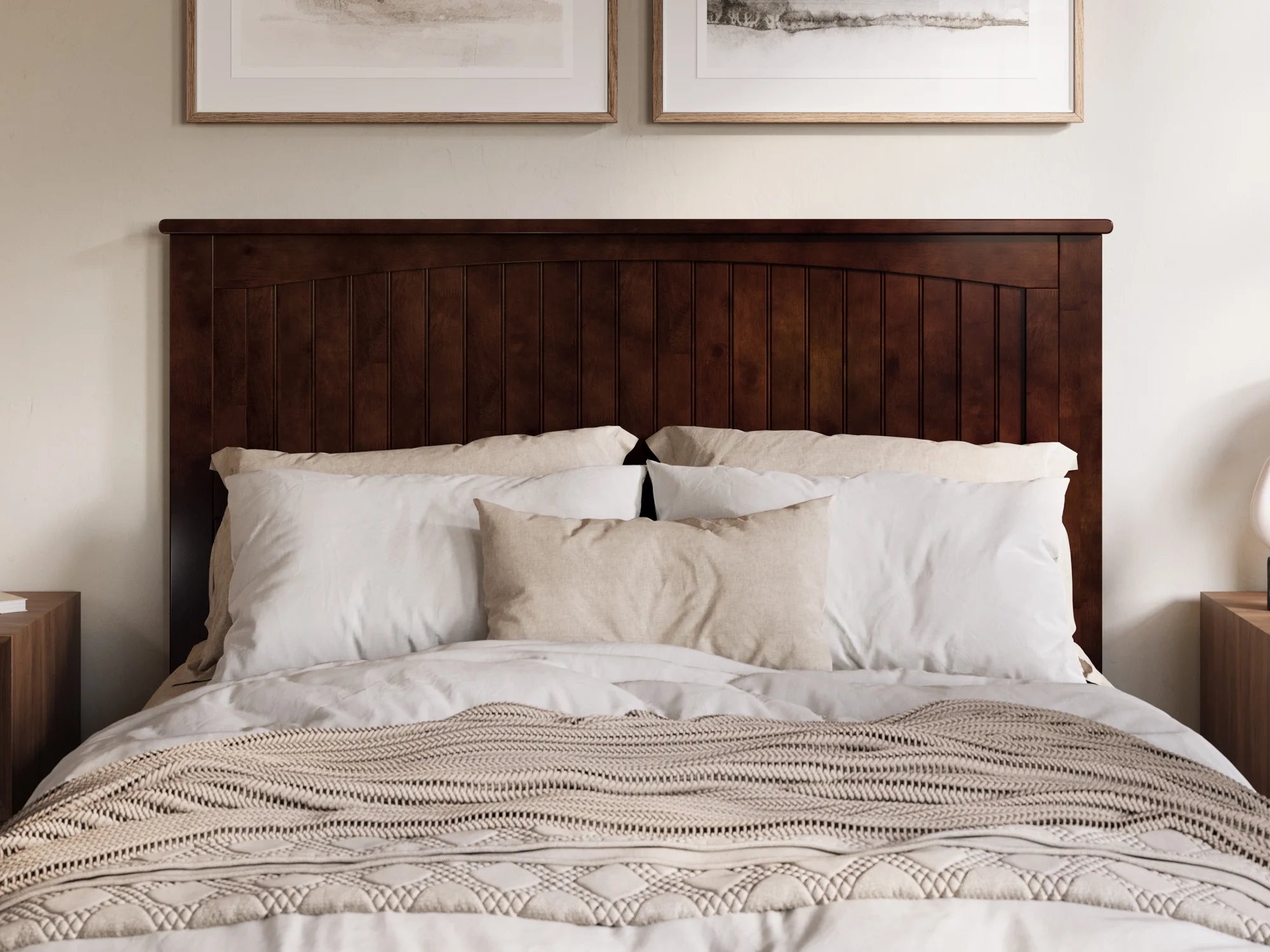 AFI Nantucket Queen Solid Wood Panel Headboard with Attachable Charger, Walnut