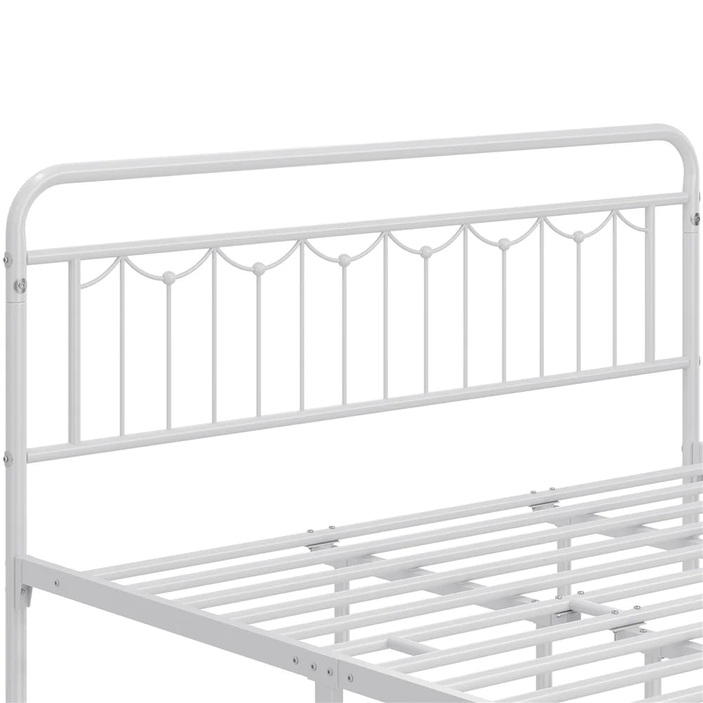 Alden Design Metal Platform Bed with Vintage Headboard and Footboard, California King Size, White