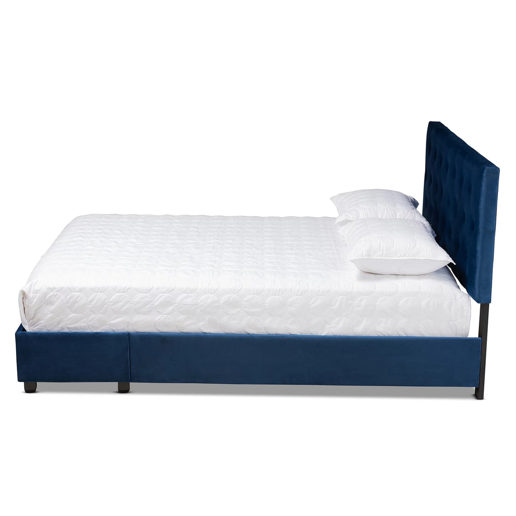 Baxton Studio Caronia Modern and Contemporary Navy Blue Velvet Fabric Upholstered 2-Drawer King Size Platform Storage Bed