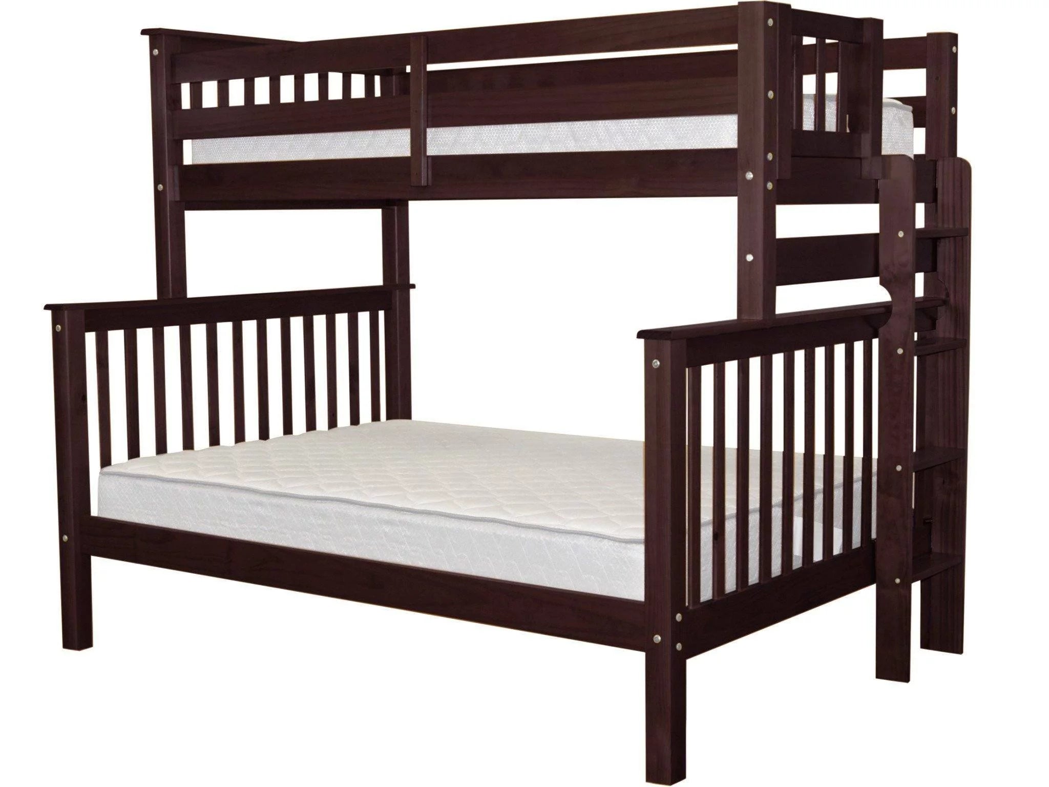 Bedz King Bunk Beds Twin over Full Mission Style with End Ladder, Dark Cherry