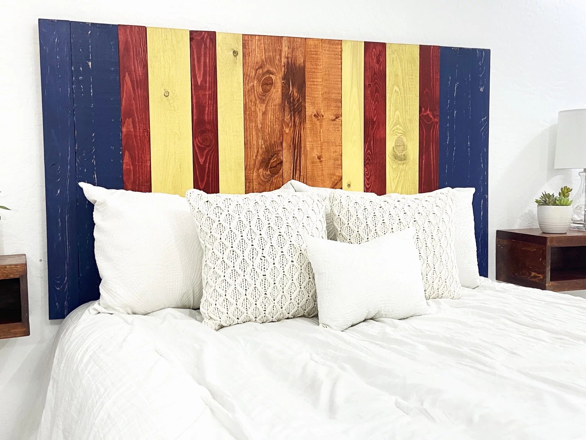 Barn Walls Copper Mix Signature Design, Multicolored Solid Wood Headboard, Floating Panels, Wall Mount, Adjustable Height, Easy Assembly, Queen Size