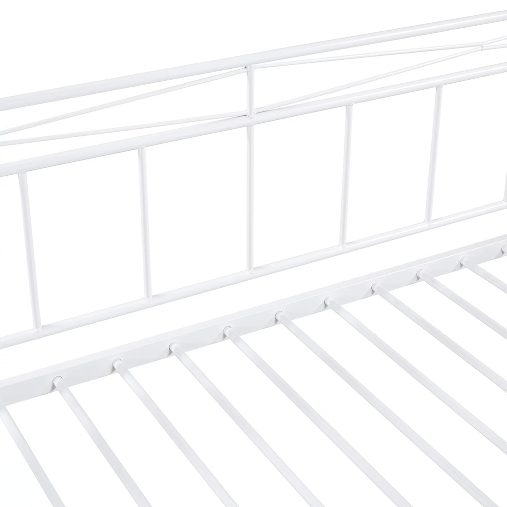 Bellemave Full Size Metal Daybed with Twin Size Adjustable Trundle,Portable Folding Trundle,Heavy-Duty Steel Daybed Frame with Pull Down Trundle Bed Space Saving Design(White)