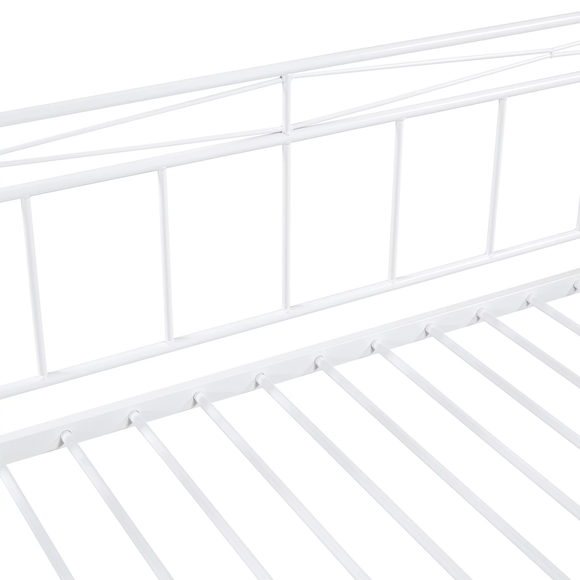 Bellemave Full Size Metal Daybed with Twin Size Adjustable Trundle,Portable Folding Trundle,Heavy-Duty Steel Daybed Frame with Pull Down Trundle Bed Space Saving Design(White)