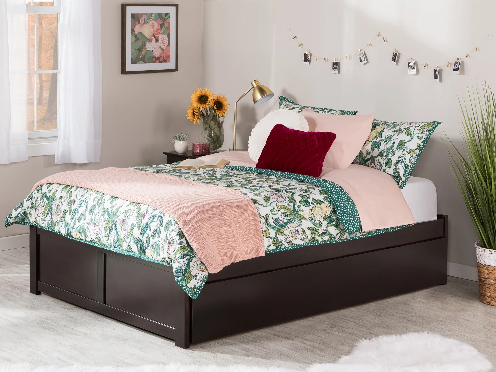 AFI Concord Full Solid Wood Platform Bed with Footboard & Full Trundle in Espresso