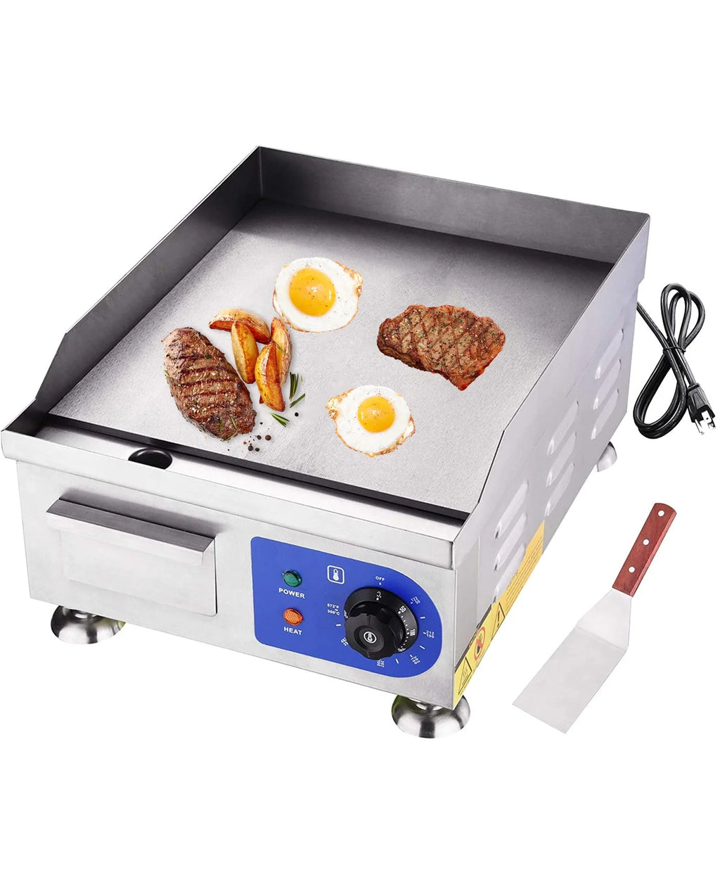 14" Countertop Electric Griddle for Pancakes Pizzas Steaks Burgers Bacon Breakfast Grilled Cheese (1500W)