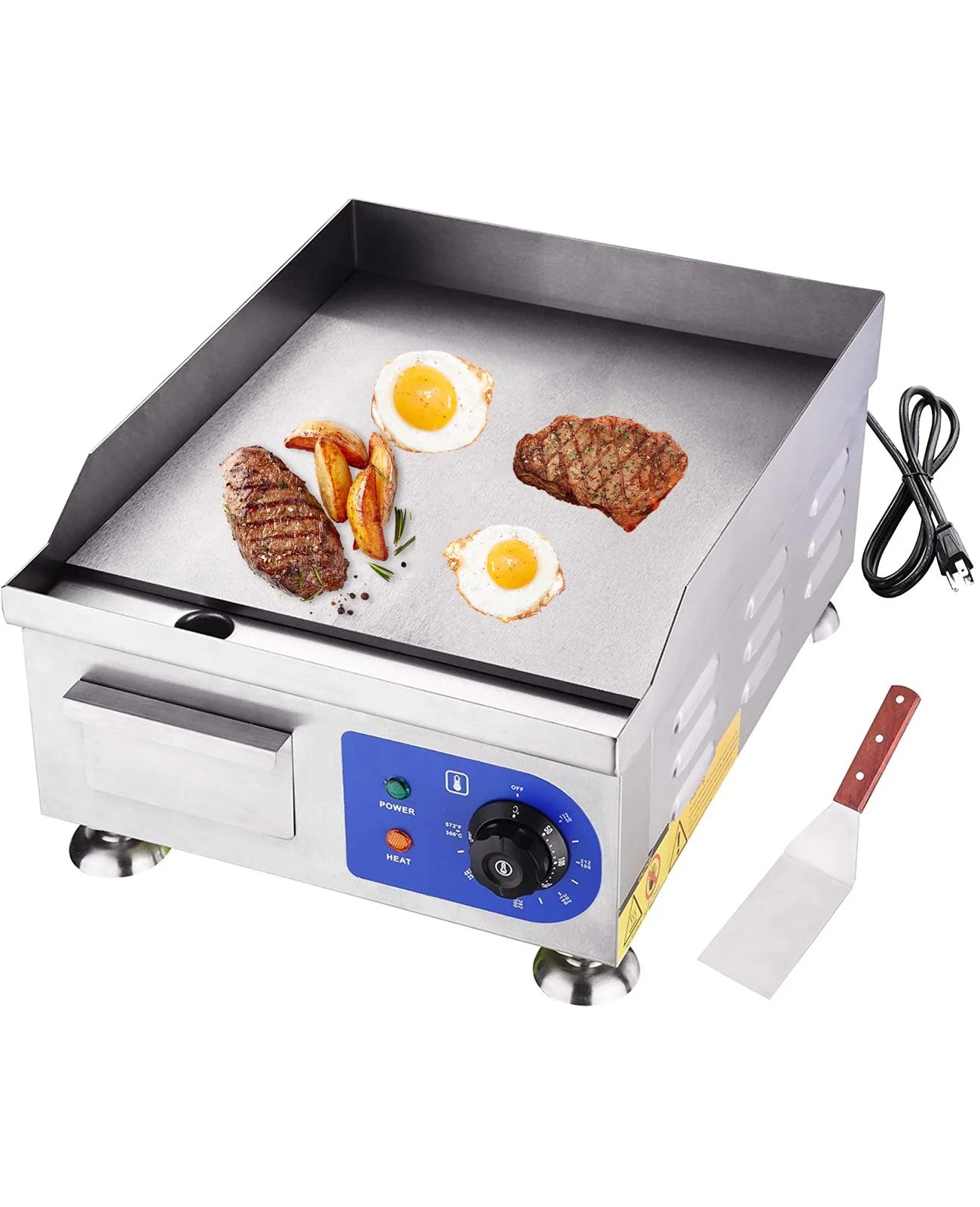 14" Countertop Electric Griddle for Pancakes Pizzas Steaks Burgers Bacon Breakfast Grilled Cheese (1500W)