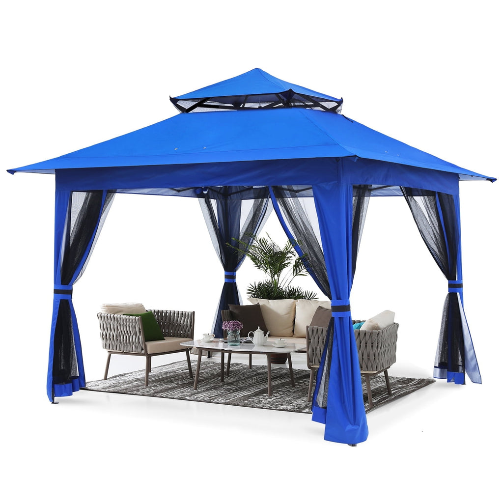 ABCCANOPY 13'x13' Gazebo Tent Outdoor Pop up Gazebo Canopy Shelter with Mosquito Netting, Brown
