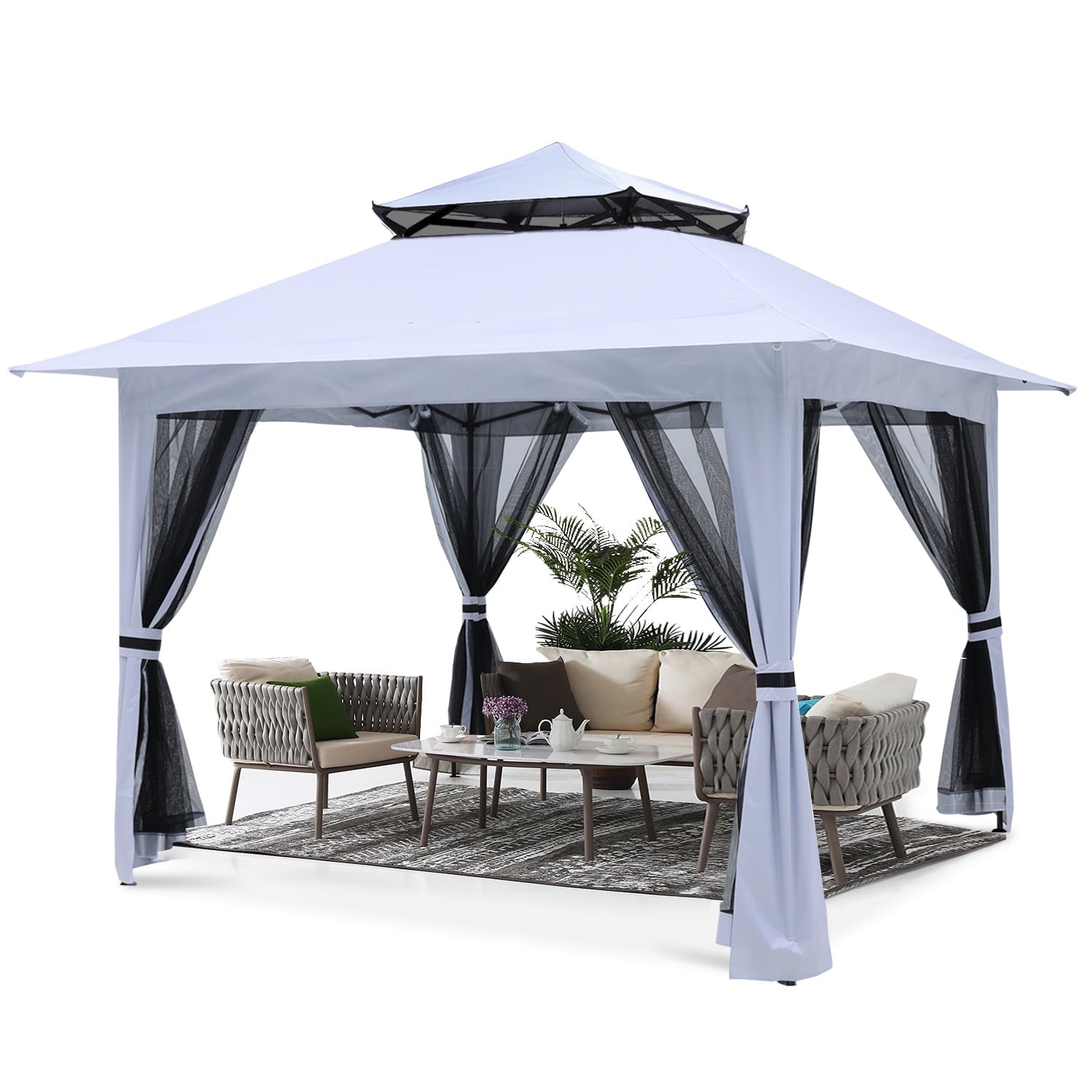ABCCANOPY 13'x13' Gazebo Tent Outdoor Pop up Gazebo Canopy Shelter with Mosquito Netting, Brown