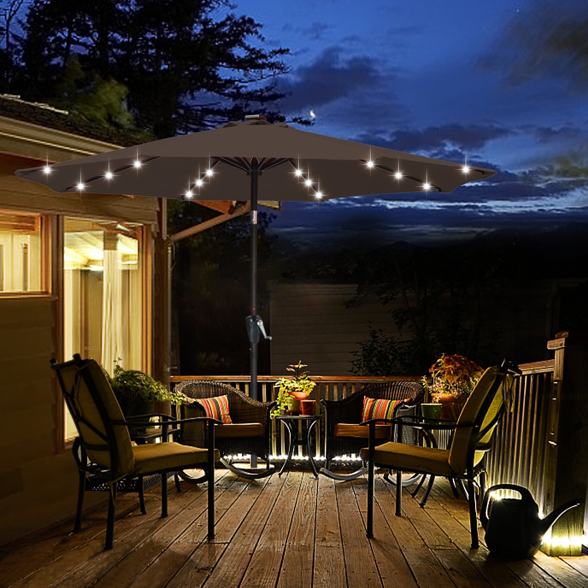 ABCCANOPY 7.5ft Patio Solar Umbrella LED Outdoor Umbrella with Tilt and Crank, Turquoise