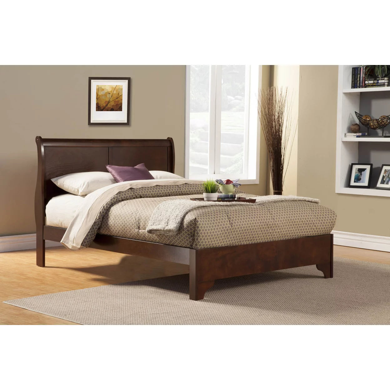 Alpine Furniture West Haven Traditional Wood Sleigh Bed, Full, Cappuccino