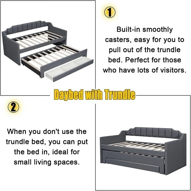 Bellemave Upholstered Daybed with Trundle and 3 Drawers, Twin Size Daybed Frame with Storage, Sofa Bed for Bedroom, Living Room, Guest Room (Gray)