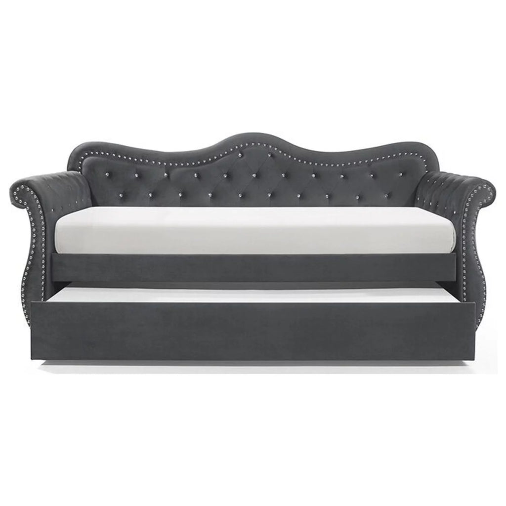 Abby Upholstered Velvet Wood Daybed with Trundle in Gray
