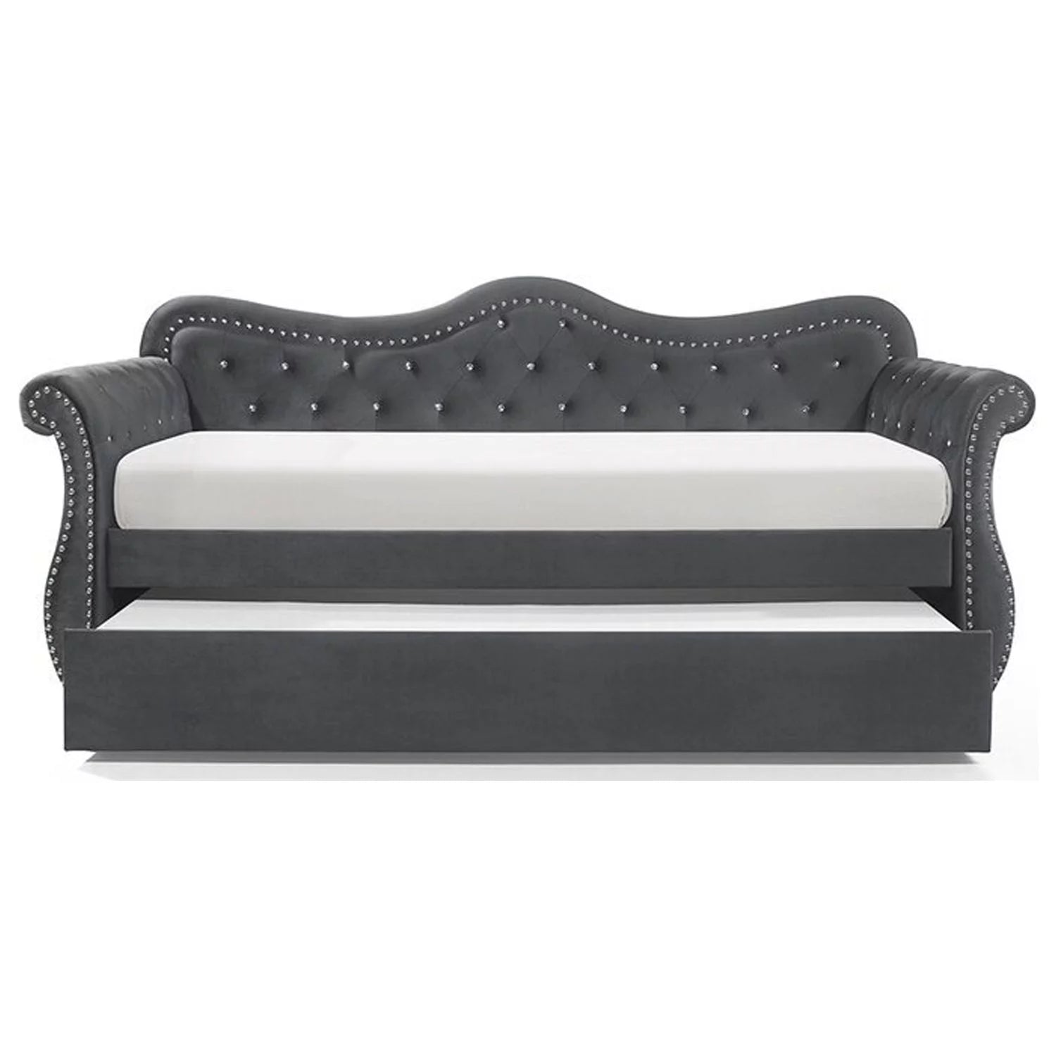 Abby Upholstered Velvet Wood Daybed with Trundle in Gray