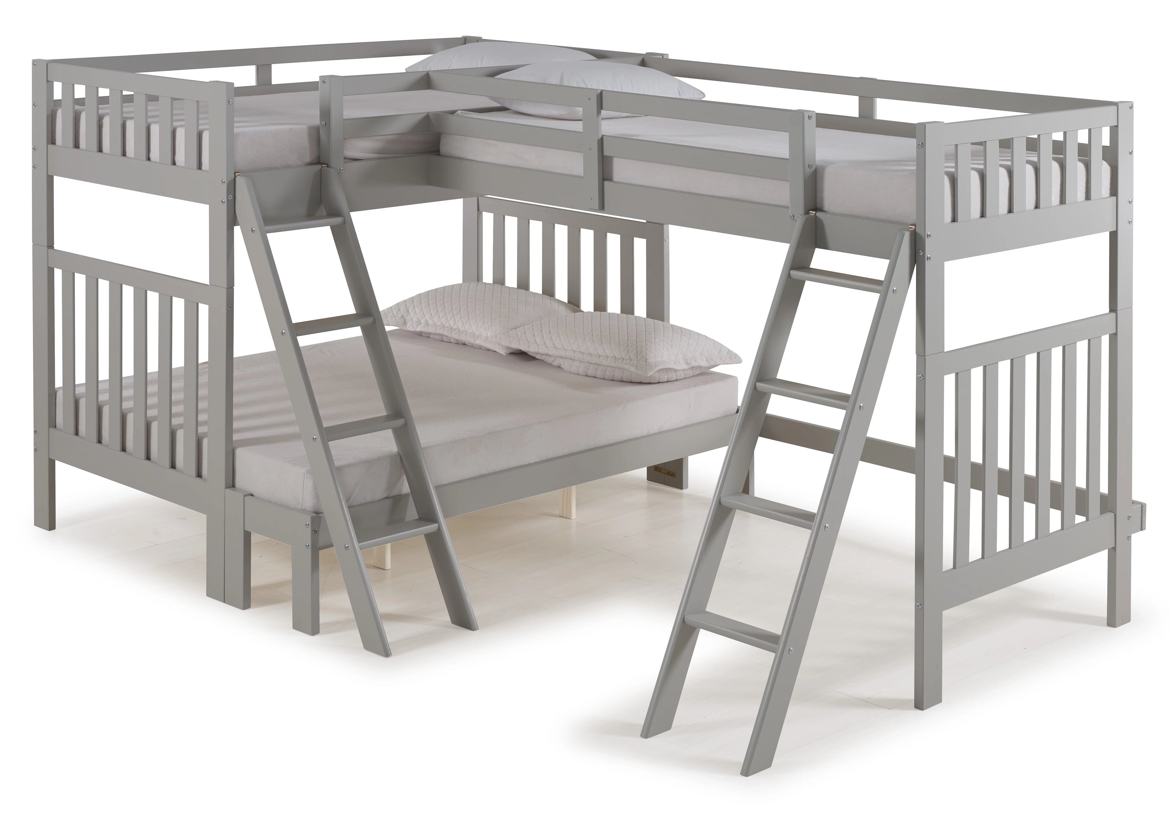 Alaterre Aurora Twin Over Full Wood Bunk Bed with Tri-Bunk Extension - Dove Gray