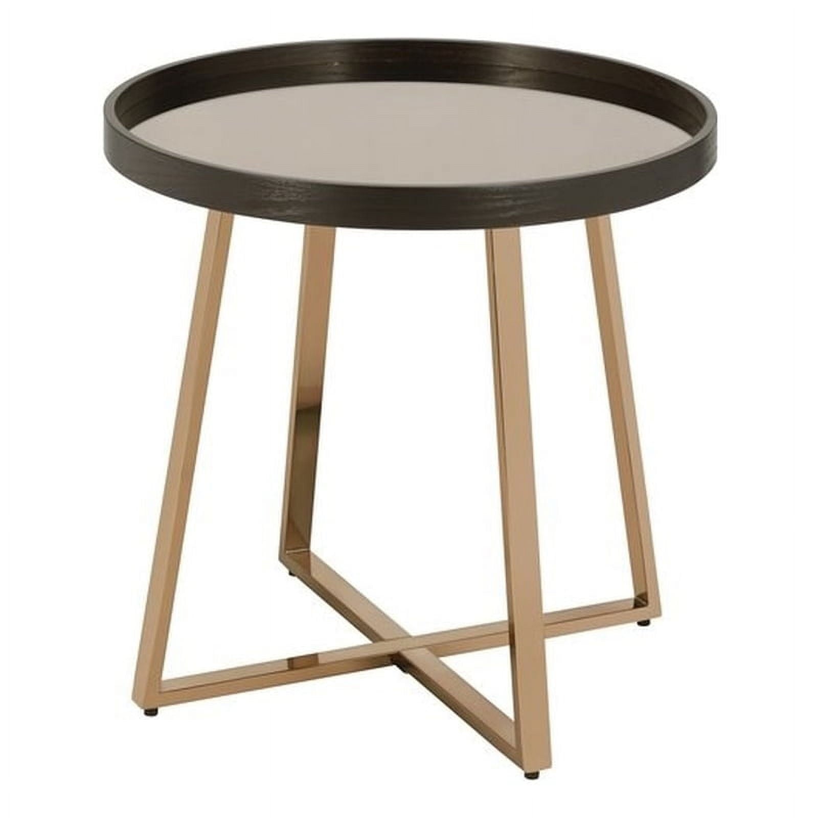 ACME Hepton Round Mirrored Top End Table in Mirrored and Walnut