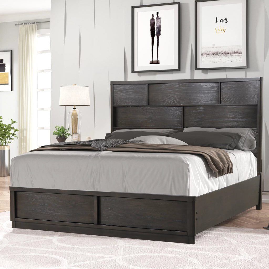 Belani Wood Panel Bed Set, King Bed, Dresser, Mirror, Nightstand, Chest, Espresso
