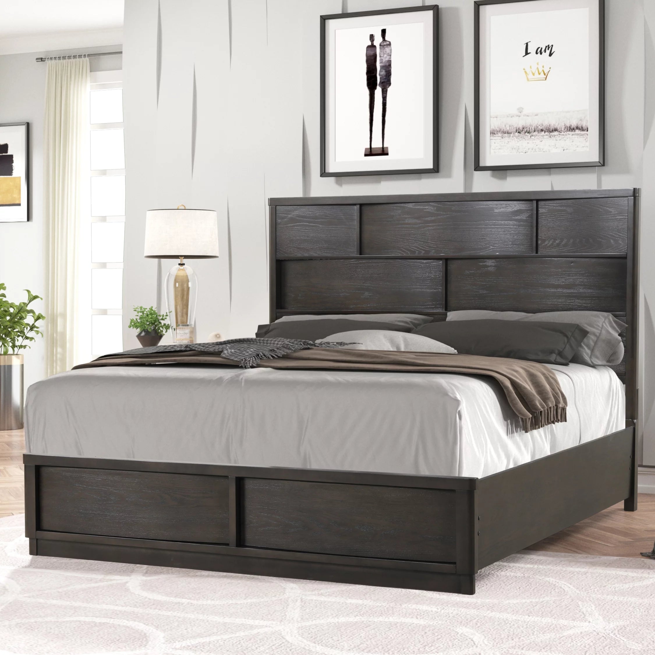 Belani Wood Panel Bed Set, King Bed, Dresser, Mirror, Nightstand, Chest, Espresso