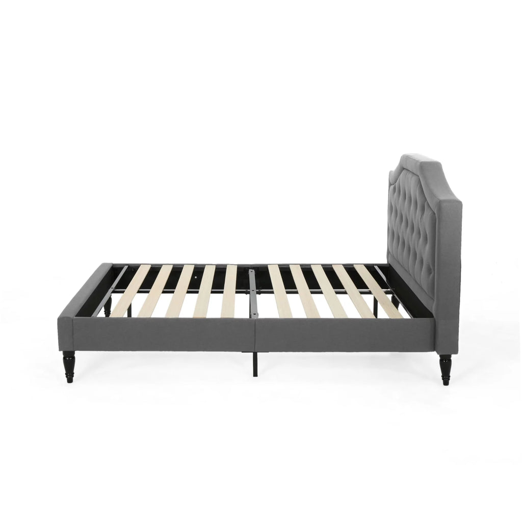 85.5" Charcoal Gray and Brown Contemporary Button Tufted Queen Size Bed Frame