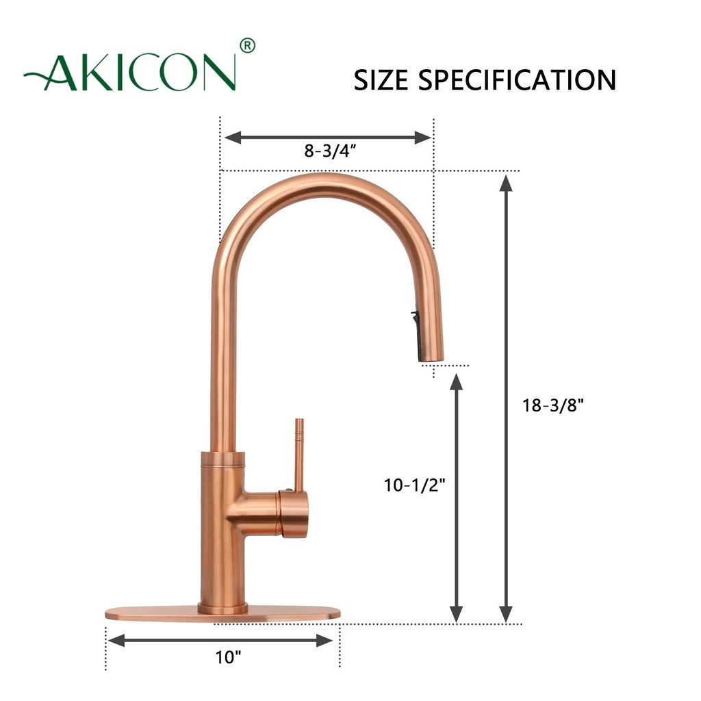 Akicon One-Handle Pull-Down Kitchen Faucet Copper Copper Finish