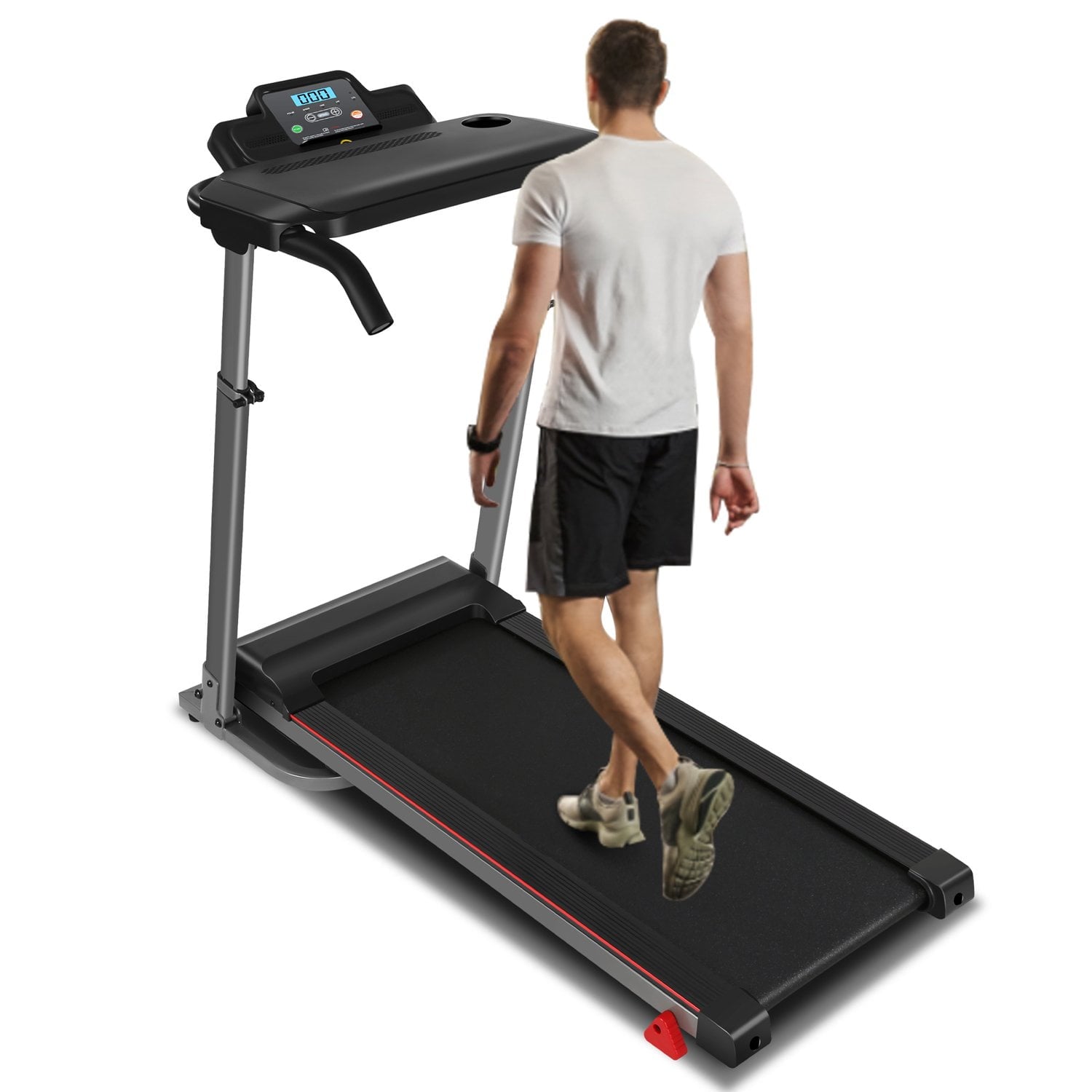 ADNOOM 300Lbs Treadmill with Desk - 2.5 HP Portable Folding Treadmill for Home, Running Machine with Incline（Gray）
