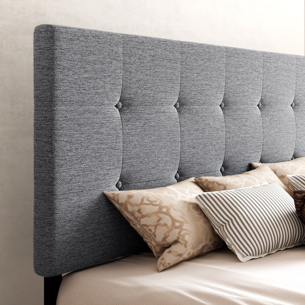 Allewie Upholstered King Platform Bed Frame with 4 Drawers Storage and Headboard, Square Stitched Button Tufted, Light Grey