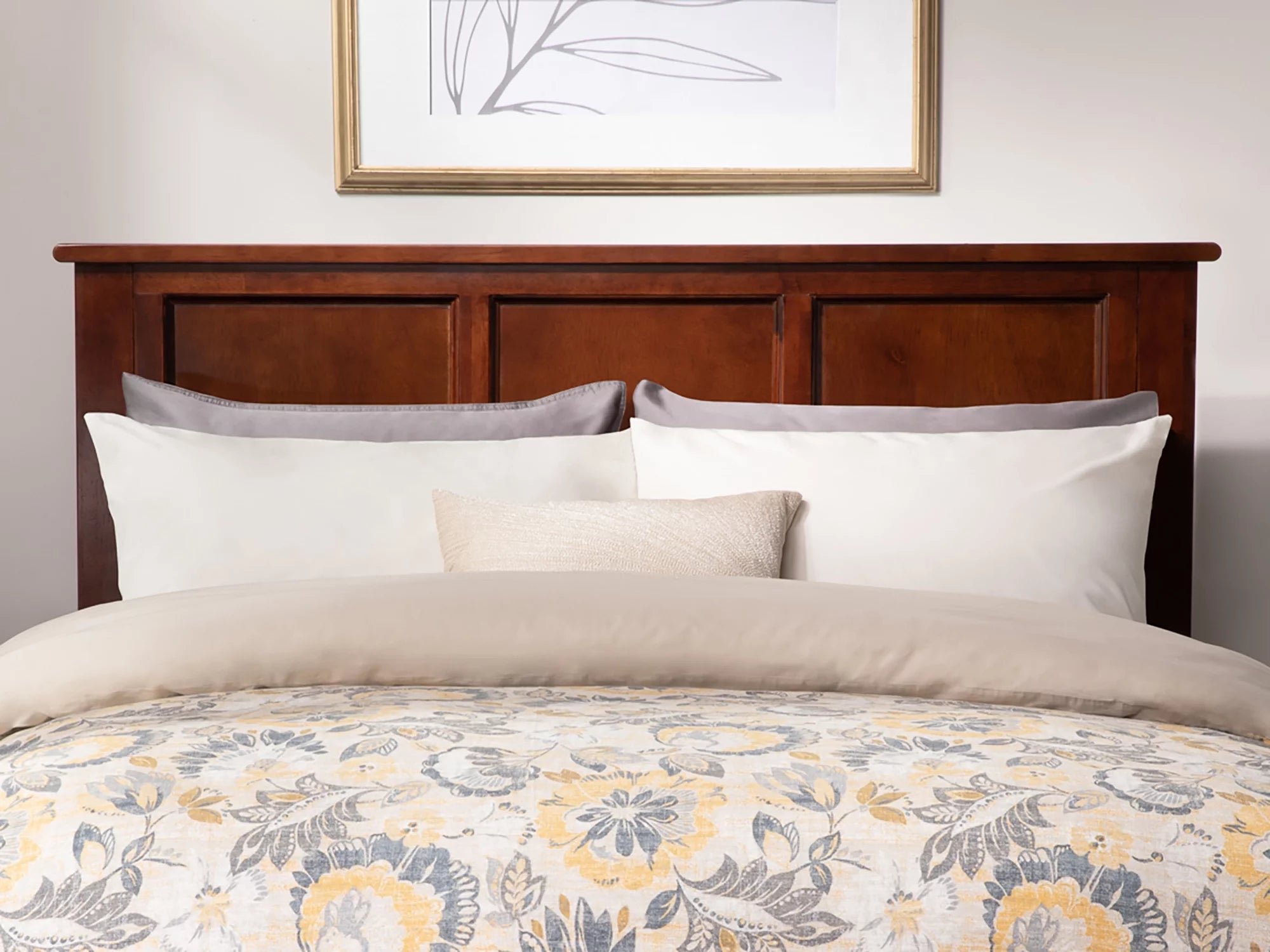 AFI Madison Full Low Profile Wood Platform Bed Frame with Panel Headboard, Walnut