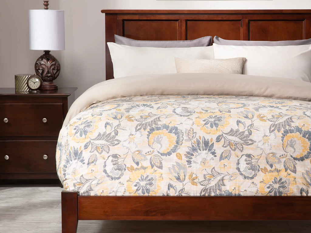 AFI Madison Full Low Profile Wood Platform Bed Frame with Panel Headboard, Walnut