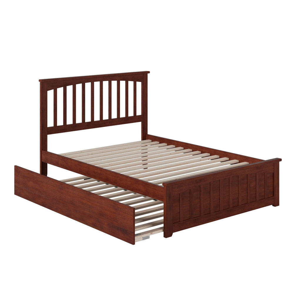 AFI Mission Full Platform Bed with Footboard and Twin Trundle in Walnut