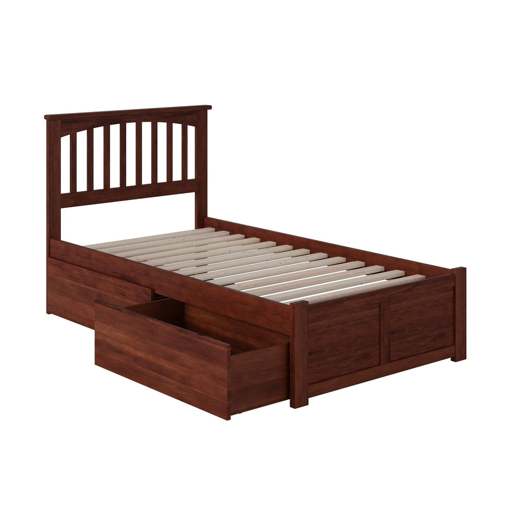 AFI Mission Twin Platform Bed with Footboard and 2 Drawers in Walnut