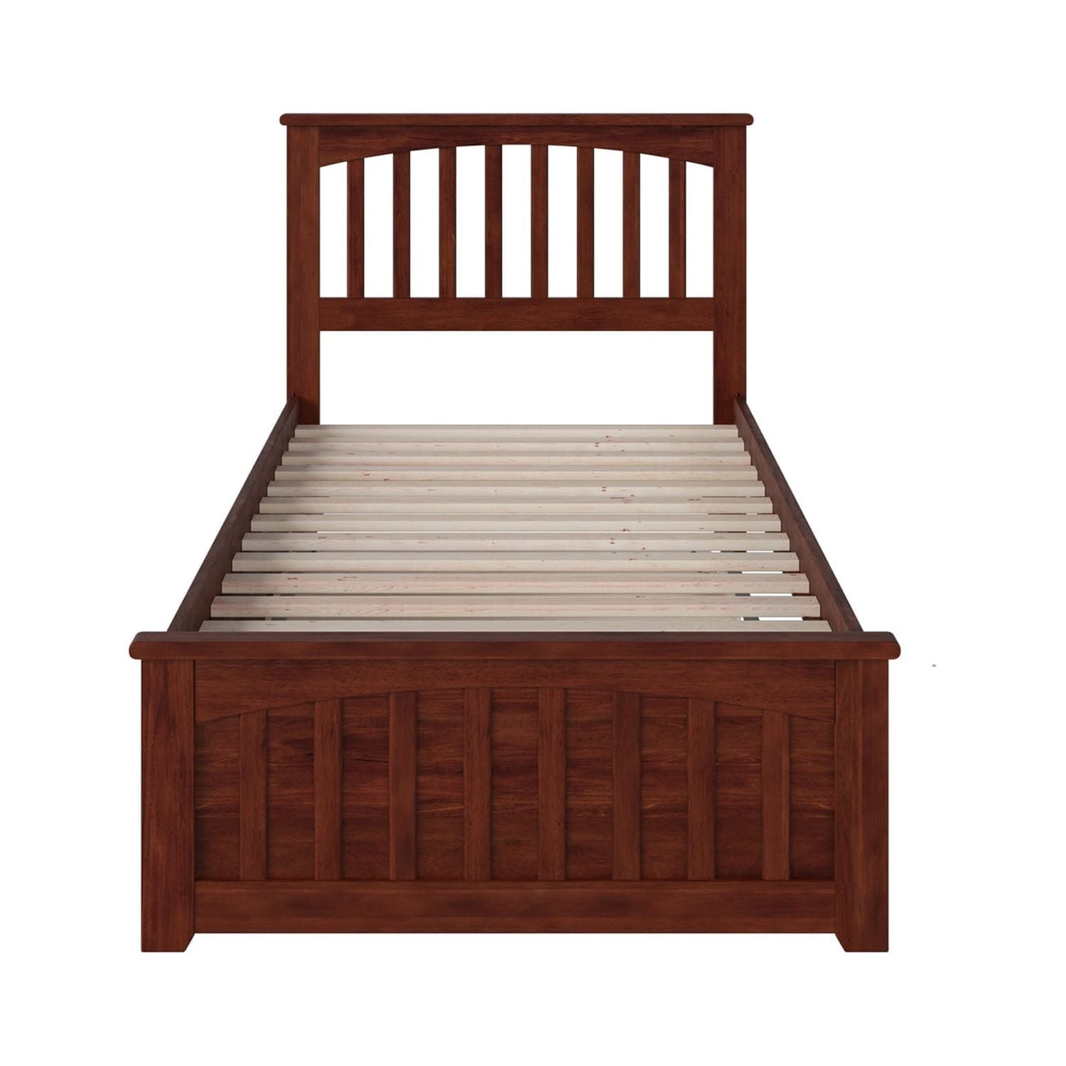 AFI Mission Full Platform Bed with Footboard and Twin Trundle in Walnut