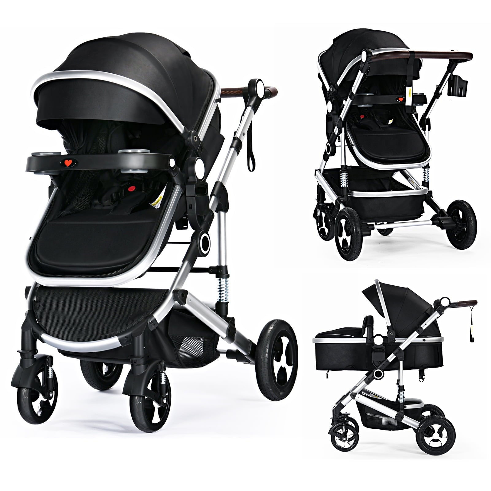 AILEEKISS 3 in 1 Baby Stroller, Convertible Newborn Bassinet Stroller Unisex Infant Carriage, Black