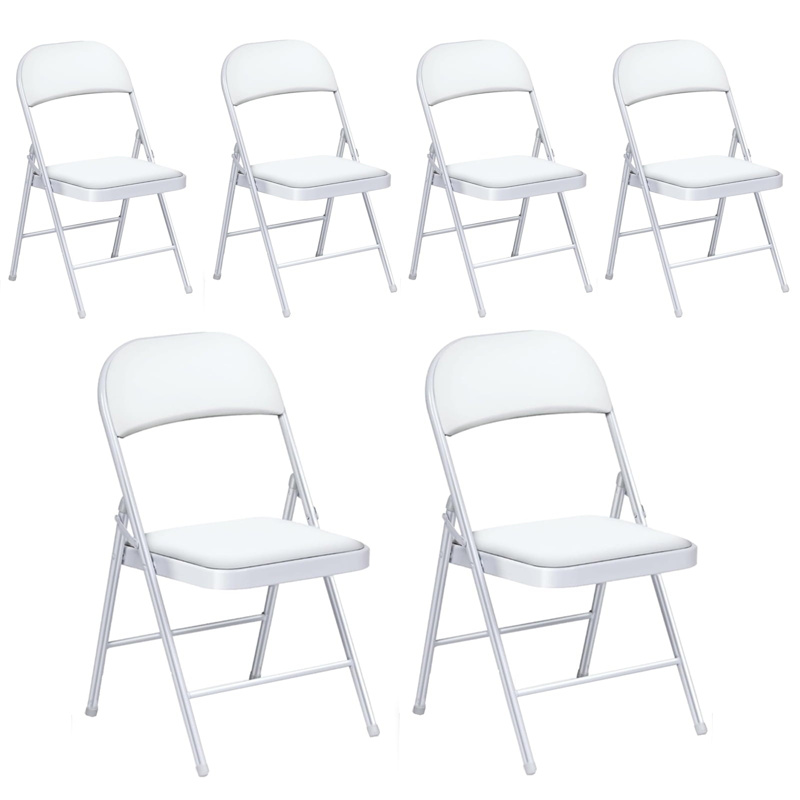 AKIUDEX 6 Pack White Folding Chairs with Padded Seats for Outdoor & Indoor
