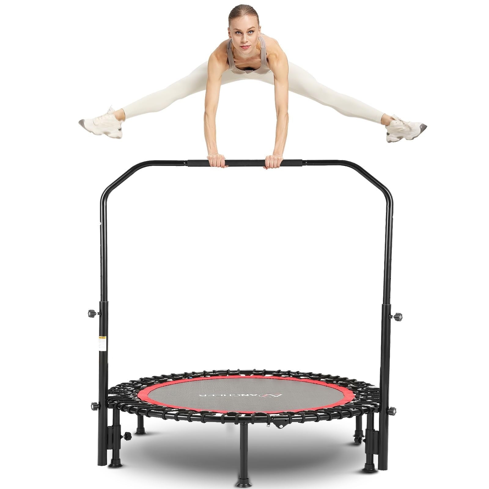 ANCHEER 40" Foldable Mini Trampoline with Bungees, Fitness Trampoline Workout Max Load 450lbs, Adjustable Foam Handle, Indoor Exercise Trampoline, Green